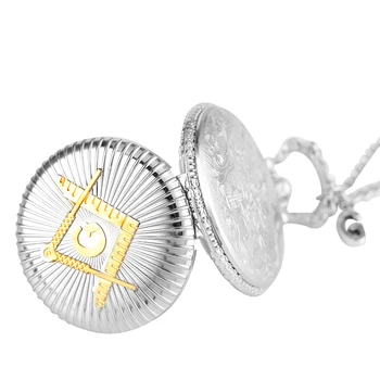 De lujo de Plata Masónico de la Masonería Tema de Aleación de Reloj de Bolsillo de Cuarzo Masón Colgante de la Hora del Reloj Collar de Cadena con G Accesorio