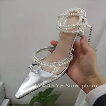 De lujo de Verano Sandalias de Tacón de la Perla Emebllished Crystal Señoras Zapatos de Boda de Tacón Alto Zapatos de Novia de las Mujeres Zapatos de Fiesta
