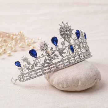 De Lujo Elegante Azul Rhinestone Nupcial Tiara De Cristal De La Boda De Fiesta De Quince Años Tiaras Y Coronas Concurso Tiara De Pelo Accesorios De La Joyería 12216