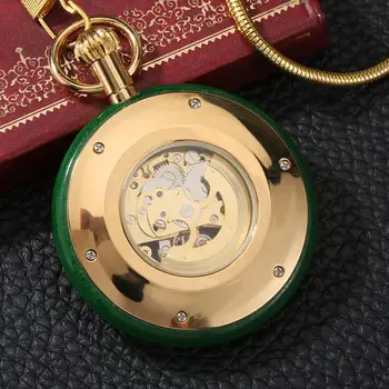 De lujo reloj Único de Jade de Oro Mecánico Automático Reloj de Bolsillo de cuerda automática Reloj Esqueleto de Marcación de la Joyería Reloj LLAVERO Serpiente de la Cadena de