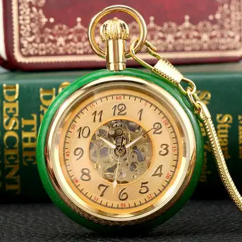 De lujo reloj Único de Jade de Oro Mecánico Automático Reloj de Bolsillo de cuerda automática Reloj Esqueleto de Marcación de la Joyería Reloj LLAVERO Serpiente de la Cadena de
