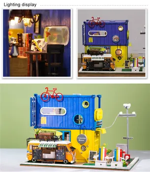 De madera de casa de muñecas de Catering camión contenedor Creativo diy dollshouse para los niños miniaturas de muebles de madera zabawki dla doros ych 37846
