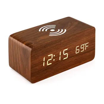 De madera LED Reloj Digital Con Control de Sonido de Fecha de Tiempo de Visualización de la Temperatura Para el Dormitorio de la Oficina Y de la Familia