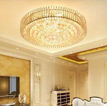 De oro de techo de cristal de la lámpara salón lámpara LED creativa restaurante dormitorio de la lámpara redonda Europea de techo accesorio de iluminación del led