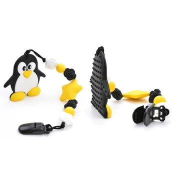 De silicona de Juguete Penguin Libre de BPA de Enfermería Suave y Corta la Cadena Colgante Collar de Flores de Perlas Portador de la Seguridad del Bebé Titular de Accesorios