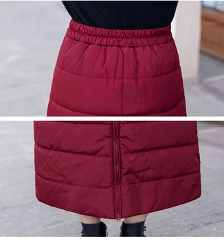 De Talle alto Negro Acolchado de la Falda roja Frontal de Cremallera Bolsillo de Tobillo de Longitud Larga y Gruesa Falda de Invierno para Mujer de la Ropa de abrigo Falda 5xl