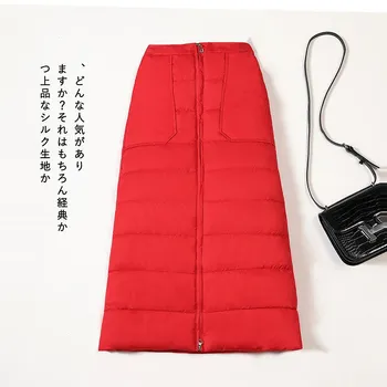 De Talle alto Negro Acolchado de la Falda roja Frontal de Cremallera Bolsillo de Tobillo de Longitud Larga y Gruesa Falda de Invierno para Mujer de la Ropa de abrigo Falda 5xl