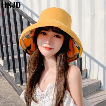 De verano de 2020, la Mujer de Doble Cara de la Flor de Sol, Sombreros de Ala Ancha Anti-UV Plegable Sombrero de Cubo de Playa de la Visera del Gorro de la Moda de Panamá Femenino Tapas 67795