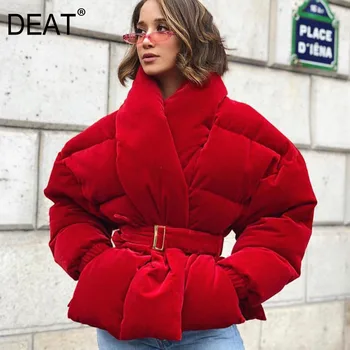 DEAT 2020 nueva moda de invierno de las mujeres de la ropa de Algodón acolchado Ropa de vino de color rojo correas de cintura ajustada 19F-a137-03