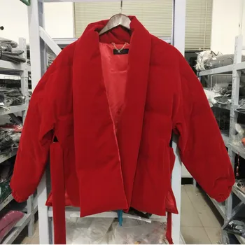 DEAT 2020 nueva moda de invierno de las mujeres de la ropa de Algodón acolchado Ropa de vino de color rojo correas de cintura ajustada 19F-a137-03
