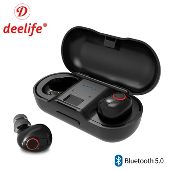 Deelife TWS Bluetooth 5.0 de Auriculares Inalámbricos de Auriculares Con Cable y Micrófono de Caja de Carga manos libres para el teléfono Inteligente Teléfonos del Oído