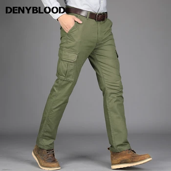 Denyblood Jeans para Hombre Pantalones de Carga Mutil Bolsillos Ejército Verde Pantalones de Sarga Militar Pantalones de corte Recto Pantalones Casuales para Hombres 8509