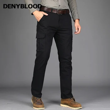 Denyblood Jeans para Hombre Pantalones de Carga Mutil Bolsillos Ejército Verde Pantalones de Sarga Militar Pantalones de corte Recto Pantalones Casuales para Hombres 8509