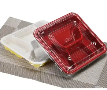 Desechables caja de almuerzo de comida para llevar de plástico de comida rápida en la caja de pp cuatro rejilla de la caja de embalaje con tapa 5000set a Guangzhou