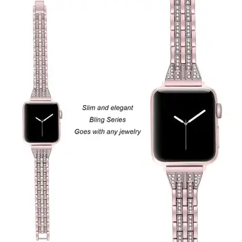Diamante de la Correa de reloj para el Apple Watch 38 mm 40 mm 42 mm 44 mm Pulsera de mujer de acero Inoxidable Correa de iWatch de banda de la Serie 5 4 3 2 rosa 14471