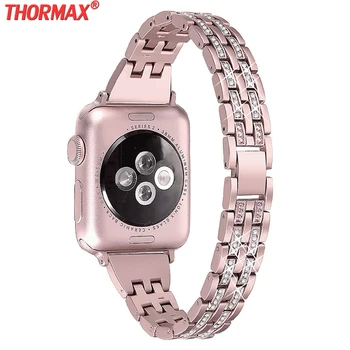 Diamante de la Correa de reloj para el Apple Watch 38 mm 40 mm 42 mm 44 mm Pulsera de mujer de acero Inoxidable Correa de iWatch de banda de la Serie 5 4 3 2 rosa