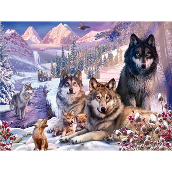 Diamante de la Pintura Mural de la manada de lobos de la Nieve de la Montaña Águila Volando Mundo Animal Cuadrado Redondo de la Foto de Bordado 5D DIY Set de Regalo a Casa