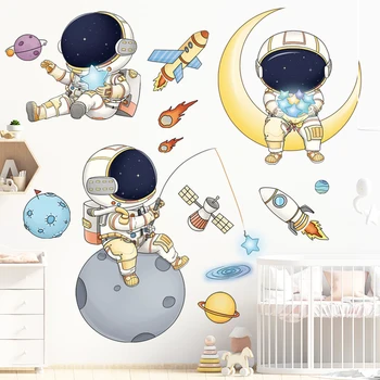 Dibujos animados Animlas Astronauta Pegatinas de Pared para habitaciones de los Niños de Kindergarten de la Decoración de la Pared del Espacio de Sueño de Vinilo vinilos Murales de Decoración para el Hogar