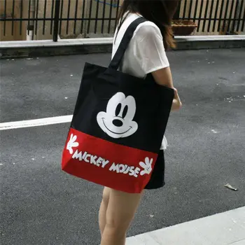 Dibujos animados de Disney de Mickey mouse de las Mujeres del bolso de la lona del hombro portátiles de Alta capacidad de dibujos animados bolsa para ir de compras bolsos