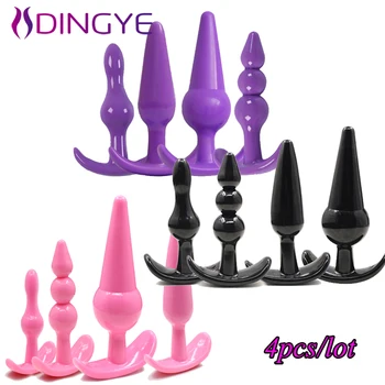 Dingye 4Pcs/set de Silicona Anal Juguetes Butt Plugs Consolador Anal Sexo Anal Juguetes para Adultos Productos para Mujeres y Hombres