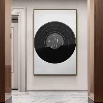 Discos de vinilo de la Pared de Arte de Pintura en tela, en Blanco y Negro de la Vendimia de la Música Posters y Impresiones de Imágenes de la Pared para la Sala de estar Decoración para el Hogar