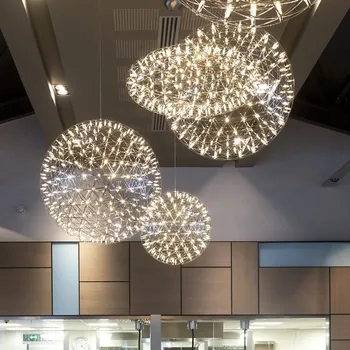 Diseño moderno Colgante LED de Luz de fuegos artificiales Colgante Lámparas de Comedor Sala de la Lámpara Colgante de acero Inoxidable de cromo de la Iluminación interior del Led