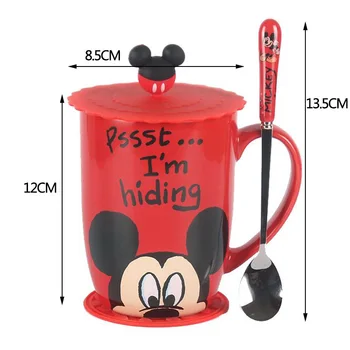 Disney 550 ml de Mickey Mouse de Cerámica Taza de Pareja Taza de Leche Tazas de Café Winnie The Pooh Tazas de Desayuno de Gran Capacidad en Tazas Con Cuchara