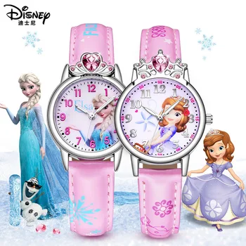 Disney Congelado Princesa Elsa Sofia Ver a las Niñas de color Rosa de Regalo Presentes Reloj de Lujo de la Corona de Diseño Romántico de Cuero de Cuarzo Reloj de MK-14045 1161