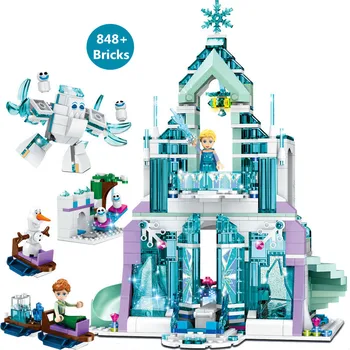 Disney Frozen 2 Castillo de Bloques de Construcción Elsa Anna Princesa Mágico Castillo de Hielo Ladrillos Conjunto de Juguetes para los Niños del Bloque de Juguetes de Regalo