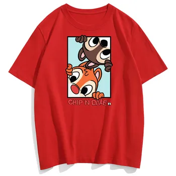 Disney T-Shirt de Moda Chip 'n Dale Ardilla de dibujos animados de Impresión de la Carta de las Parejas Unisex, las Mujeres T-Shirt O-Cuello de Manga Corta Tops 9 Colores