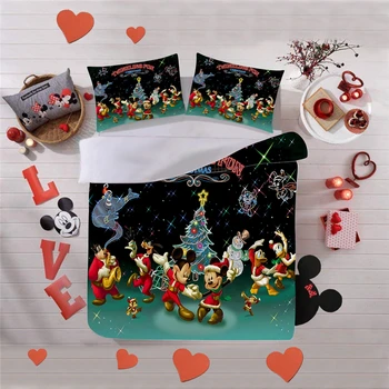Disney Árbol De Navidad Juego De Sábanas Minnie MickeyDuvet Cubierta De La Funda De Almohada Textiles Para El Hogar De Adultos A Los Niños Regalo De La Reina Cama King Size Conjunto