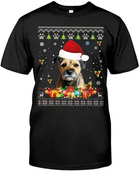 Divertido Feliz Navidad Border Terrier Perro Camiseta Nueva De Verano Fresco De Los Hombres Camiseta 2020 Transpirable Todo El Algodón De Manga Corta Camiseta 5856