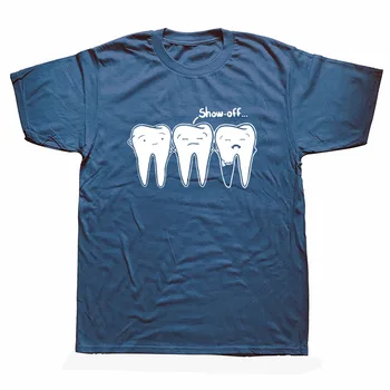 Divertido Verano Show-off Diente Camisetas Dental Dentista de Cuidado de la Salud de Cuello Redondo de Manga Corta Tops Algodón T Camisa de los Hombres Más Tamaño