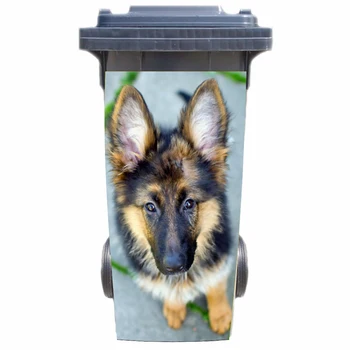 DIY mascota en 3D hermoso perro Impermeable extraíble Pegatina de Calcomanías de la papelera de reciclaje de basura de la Cubierta de la etiqueta engomada del cartel 120liter 240liter