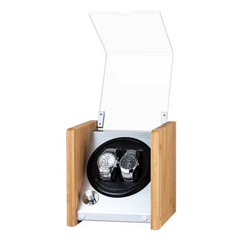 Doble Bobinadoras Reloj de Madera de la Ventana de Acrílico Negro de Fibra de Carbono, Motor Silencioso de Almacenamiento de Pantalla de los Relojes de la Caja de Cuero de la PU de la Luz del LED