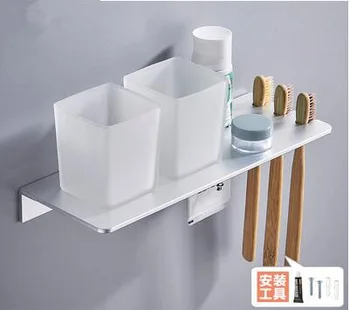 Doble titular de cepillo de dientes con Dientes Titular de Aluminio Negro Vaso y copa titular montado en la pared o de la Uña Libre de productos de baño