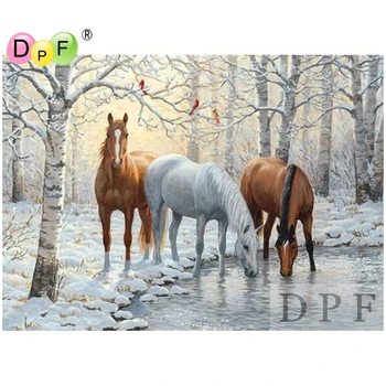 DPF bordado de diamantes de nieve sobre el caballo diamante pintura de punto de cruz de la imagen de la artesanía de diamante mosaico kit de decoración para el hogar en plena plaza