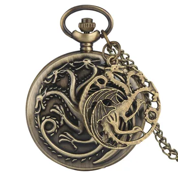 Dragón bronce Colgante Reloj de Bolsillo de Cuarzo Retro Collar de Reloj de Bolsillo con Suéter Cadena 509