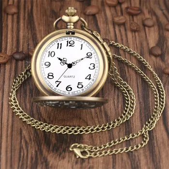 Dragón bronce Colgante Reloj de Bolsillo de Cuarzo Retro Collar de Reloj de Bolsillo con Suéter Cadena