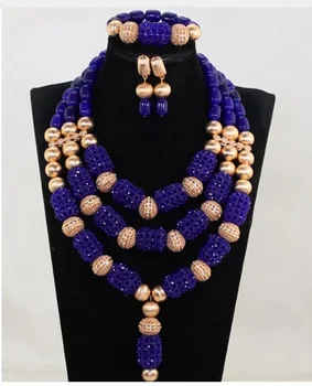 Dubai Oro de la Joyería Nupcial Conjunto Nuevo de color Azul Real de la Boda Africana de Perlas de la Joyería Conjunto Azul con Cuentas de Cristal Colgante de Collar de la Conjunto de ABH776