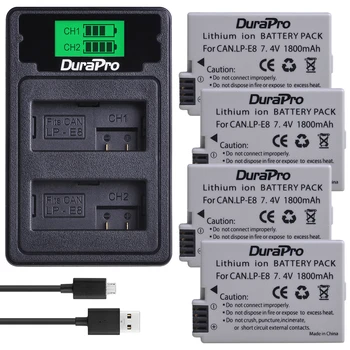 DuraPro 1800mAh LP-E8 LP E8 Li-ion de la Batería de la Cámara + LCD Dual USB Cargador de Tipo C Cable Para Canon EOS 550D 600D 650D 700D