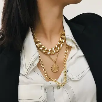 Dvacaman del Color del Oro de múltiples capas de la Cadena Gargantilla Collares para las Mujeres de la Vendimia del Corazón de la Carta Geométrica Colgante Collares Collar de la Joyería