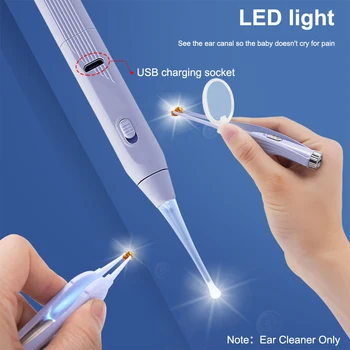Earpick USB Recargable Limpiador del Oído Linterna Remover la Cera de los oídos Herramienta de Alivio de la Picazón Luminoso Oído Cureta la Luz de la Cuchara de la Herramienta de Limpieza