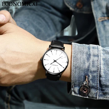 ECONOMICXI los Hombres Reloj de la Simplicidad de la Moda de Cuero de Lujo Reloj de Pulsera de Cuarzo Reloj de Deporte Casual los Hombres visten los Relojes relogio masculino