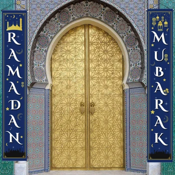 Eid Mubarak Decoración Ramadán Mubarak puerta de la Cortina de la Bandera de Oro Porche Signo Banner Ramadán Kareem Musulmana de la Peregrinación Islámica de Eid Mubarak Regalo