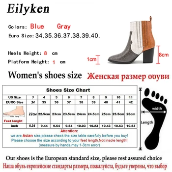 EilyKen Nuevos Colores Mezclados de Serpiente de grano de Tobillo Botas Mujer Plaza de los Tacones de los Zapatos de cordones de Cuero de la Pu Tacones Gruesos Chelsea Botas de las Mujeres 12388