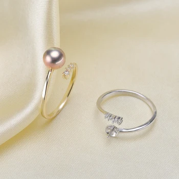 El anillo de Montaje de Perlas Accesorios de Tamaño Ajustable en Plata de ley 925 Anillo de la Joyería de BRICOLAJE Ninguna Perla