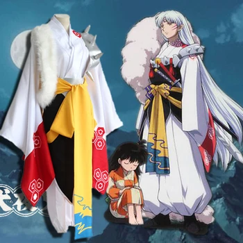 El Anime De Inuyasha Hermano Sesshoumaru Hombres Traje De Cosplay Fresco Kimono Traje Unisex Cos Parte Superior De Los Pantalones Cinturón De La Armadura De Piel De Peluca