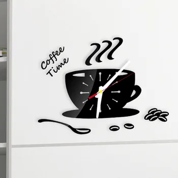 El café Forma Removible Acrílico Diy 3D etiqueta Engomada de la Pared de Espejo Decorativo Reloj de la habitación de los niños Sala de estar Decoración para el Hogar 7049