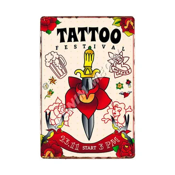 El clásico Estudio de Tatuajes Lata de Metal Signo de la Vendimia de la Pared del Arte de la Pintura de la Placa de la Tienda de Tatuajes de Antigüedades de la Decoración de la Habitación de Salón de Decoración para el Hogar WY86